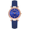 Women's Leisure Fashion Watch With Roman Sun Wheel Dial Mineral Strengthened Glass Mirror Genuine Leather Strap Rose Gold Clasp And Round Shape