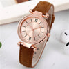 Women's Leisure Fashion Watch With Roman Sun Wheel Dial Mineral Strengthened Glass Mirror Genuine Leather Strap Rose Gold Clasp And Round Shape