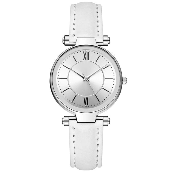 Women's Leisure Fashion Watch With Roman Sun Wheel Dial Mineral Strengthened Glass Mirror Genuine Leather Strap Rose Gold Clasp And Round Shape