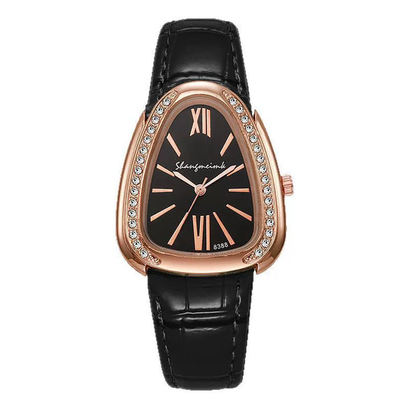 Women's Leisure Pu Strap Snakeshaped Quartz Watch With Diamond