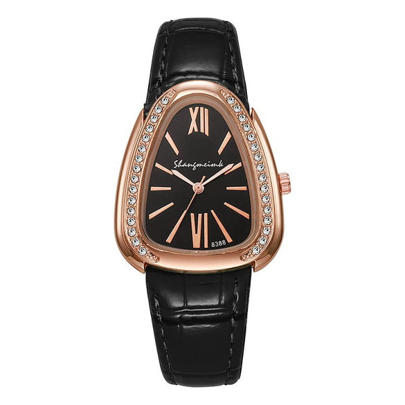 Women's Leisure Pu Strap Snakeshaped Quartz Watch With Diamond