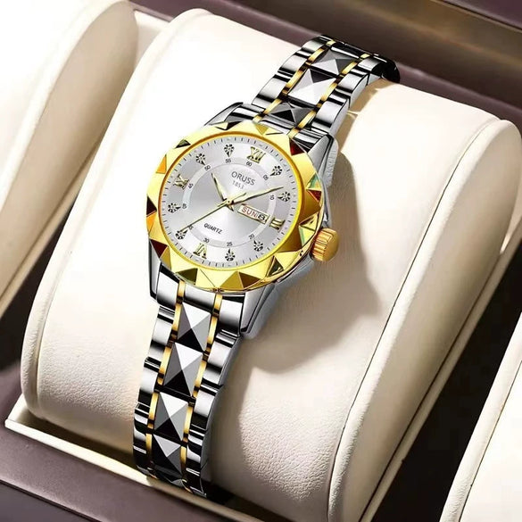 Women's Leisure Quartz Watch Alloy Case And Strap Round Dial With Print Logo