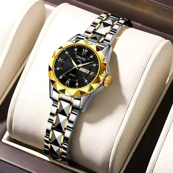 Women's Leisure Quartz Watch Alloy Case And Strap Round Dial With Print Logo