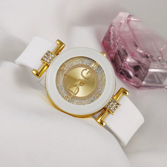 Women's Leisure Quartz Watch Alloy Case Glass Mirror Silicone Strap Round Dial