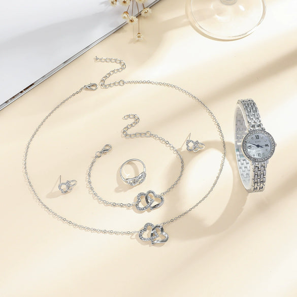 Women's Leisure Quartz Watch Alloy Case Imitation Leather Strap Round Dial Diamondencrusted