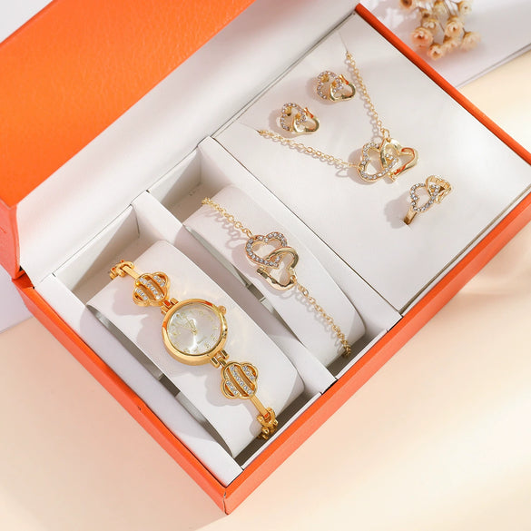 Women's Leisure Quartz Watch Alloy Case Imitation Leather Strap Round Dial Diamondencrusted