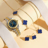 Women's Leisure Quartz Watch And Fourleaf Clover Necklace Jewelry Set Alloy Case Stainless Steel Buckle Imitation Leather Strap Round Dial
