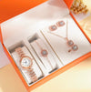 Women's Leisure Quartz Watch And Fourleaf Clover Necklace Jewelry Set Alloy Case Stainless Steel Buckle Imitation Leather Strap Round Dial
