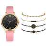 Women's Leisure Quartz Watch Set With Alloy Case Imitation Leather Strap And Round Dial