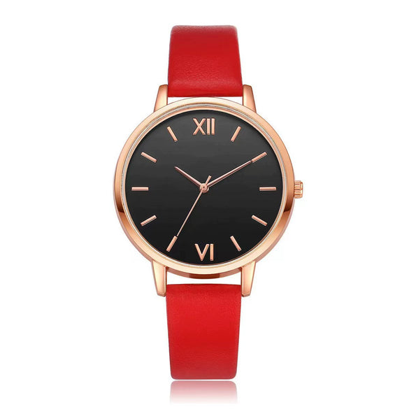 Women's Leisure Quartz Watch Set With Alloy Case Imitation Leather Strap And Round Dial