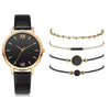 Women's Leisure Quartz Watch Set With Alloy Case Imitation Leather Strap And Round Dial