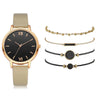 Women's Leisure Quartz Watch Set With Alloy Case Imitation Leather Strap And Round Dial