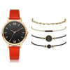 Women's Leisure Quartz Watch Set With Alloy Case Imitation Leather Strap And Round Dial