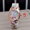 Women's Leisure Quartz Watch With Color Flowered Silicone Band Zinc Alloy Case Stainless Steel Horseshoe Buckle And Round Dial