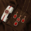 Women's Leisure Style Round Diamondencrusted Quartz Bracelet Watch And Jewelry Set With Alloy And Stainless Steel Materials