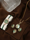 Women's Leisure Style Round Diamondencrusted Quartz Bracelet Watch And Jewelry Set With Alloy And Stainless Steel Materials