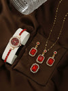 Women's Leisure Style Round Diamondencrusted Quartz Bracelet Watch And Jewelry Set With Alloy And Stainless Steel Materials