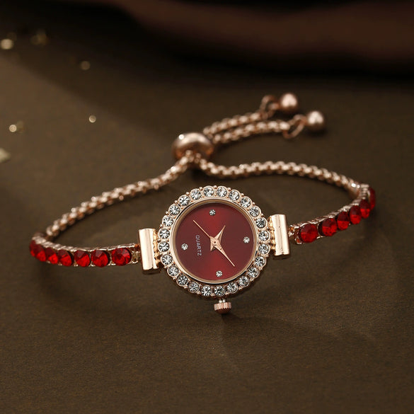 Women's Leisure Style Round Diamondencrusted Quartz Bracelet Watch And Jewelry Set With Alloy And Stainless Steel Materials