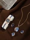 Women's Leisure Style Round Diamondencrusted Quartz Bracelet Watch And Jewelry Set With Alloy And Stainless Steel Materials