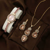 Women's Leisure Style Round Diamondencrusted Quartz Bracelet Watch And Jewelry Set With Alloy And Stainless Steel Materials