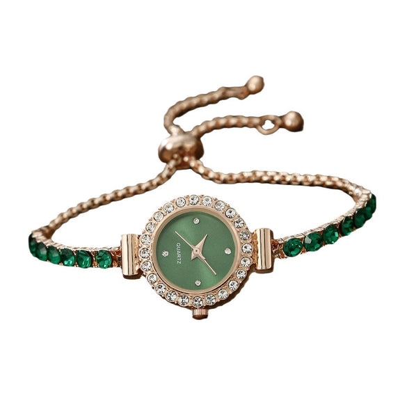 Women's Leisure Style Round Diamondencrusted Quartz Bracelet Watch And Jewelry Set With Alloy And Stainless Steel Materials