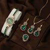 Women's Leisure Style Round Diamondencrusted Quartz Bracelet Watch And Jewelry Set With Alloy And Stainless Steel Materials