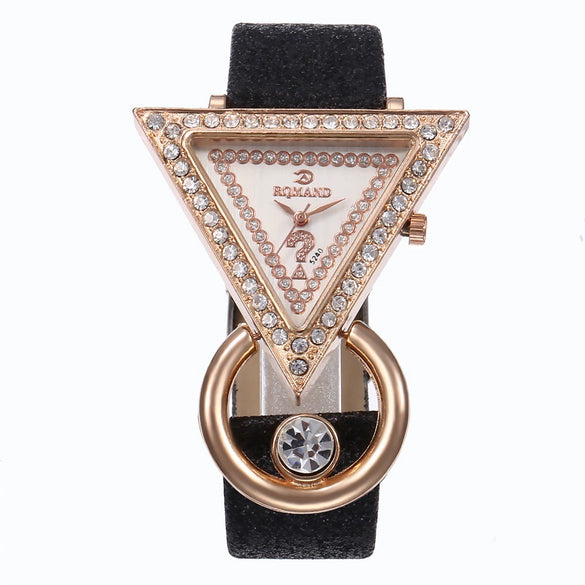 Women's Leisure Triangle Rhine Stone Inlay Frosted Strap Alloy Watch