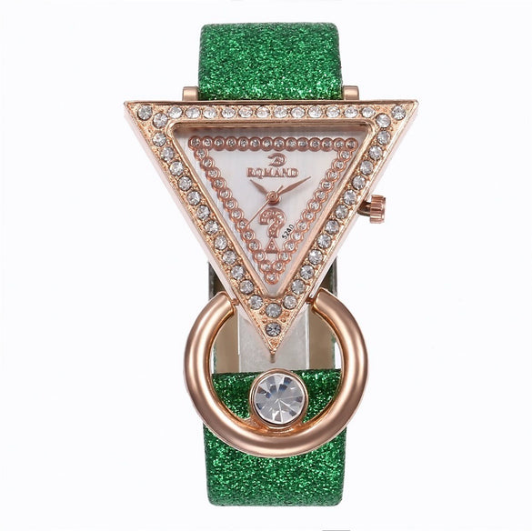 Women's Leisure Triangle Rhine Stone Inlay Frosted Strap Alloy Watch