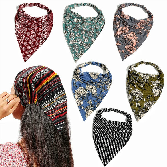 Women's Lengthened Cotton Fabric Geometric Triangle Turban Headscarf Hair Accessories