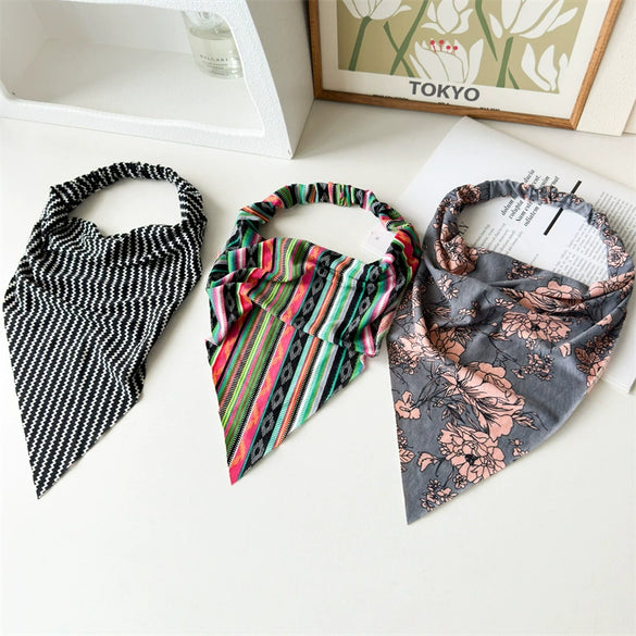 Women's Lengthened Cotton Fabric Geometric Triangle Turban Headscarf Hair Accessories