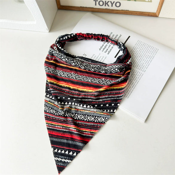Women's Lengthened Cotton Fabric Geometric Triangle Turban Headscarf Hair Accessories
