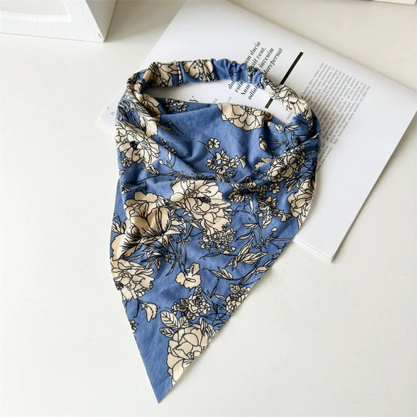 Women's Lengthened Cotton Fabric Geometric Triangle Turban Headscarf Hair Accessories