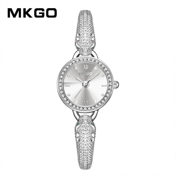 Women's Leopard Head Quartz Watch With Zinc Alloy Case Mineral Strengthened Glass Mirror Zircon Inlaid Copper Strip Strap And Stainless Steel Clasp