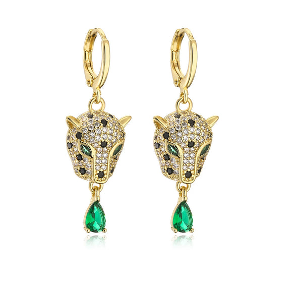 Women's Leopard Pendant Earrings Copper Plated 18K Gold Geometric Style Animal Pattern