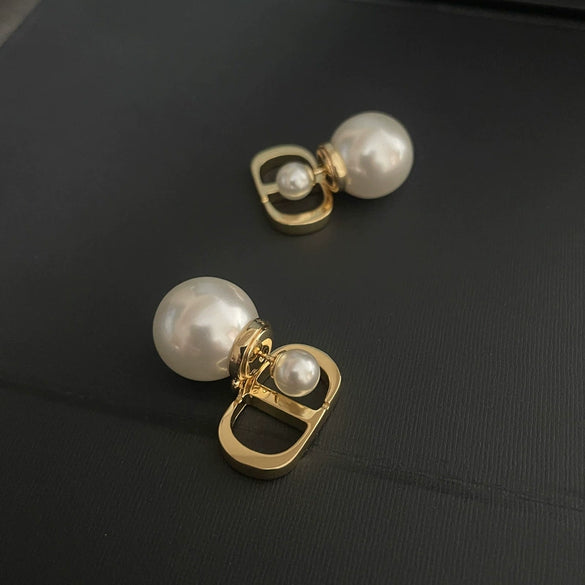 Women's Letter Drop Earrings With Imitation Pearls And Sterling Silver Ear Posts Gold Plated Copper Retro Luxury Jewelry