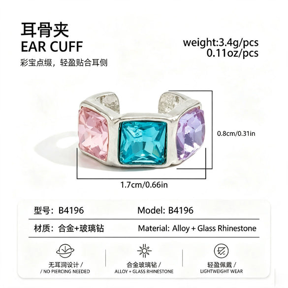 Women's Light Luxury Alloy Cshaped Ear Cuffs With Rhinestone Embellishment Geometric Nonpiercing Ear Clips