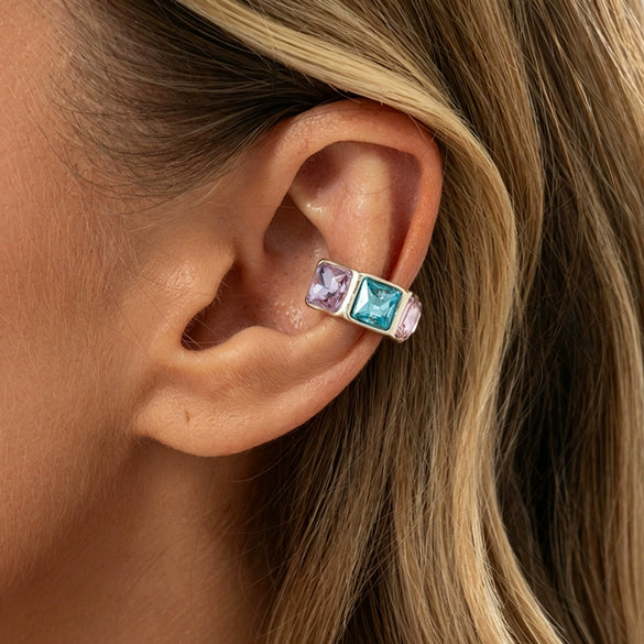 Women's Light Luxury Alloy Cshaped Ear Cuffs With Rhinestone Embellishment Geometric Nonpiercing Ear Clips