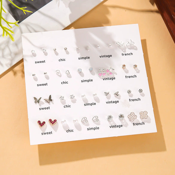 Women's Light Luxury Alloy White Pearl Earrings Set With Hollow Heart Butterfly And Flower Shapes Electroplated