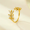 Women's Light Luxury Autumn And Winter Rings Stainless Steel Microencrusted Zircon Leaves Electroplated