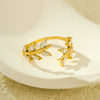 Women's Light Luxury Autumn And Winter Rings Stainless Steel Microencrusted Zircon Leaves Electroplated