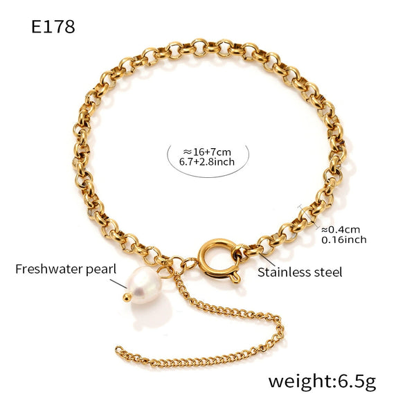 Women's Light Luxury Baroque Geometric Freshwater Pearl 316L Stainless Steel 18K Gold Plated Bracelet Jewelry