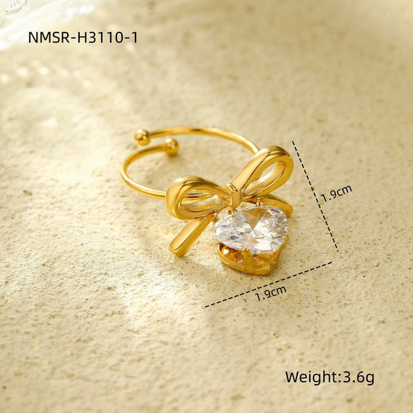 Women's Light Luxury Bow Ring Stainless Steel Jewelry With Electroplating