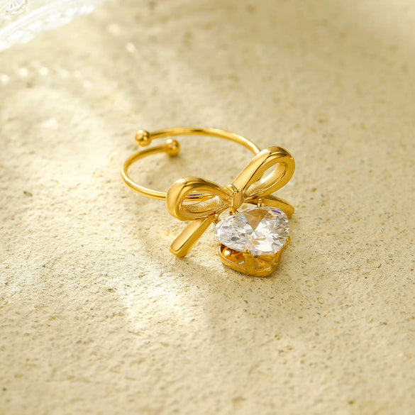 Women's Light Luxury Bow Ring Stainless Steel Jewelry With Electroplating