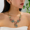 Women's Light Luxury Butterfly Necklace And Earrings Set Electroplated Alloy Floral Jewelry