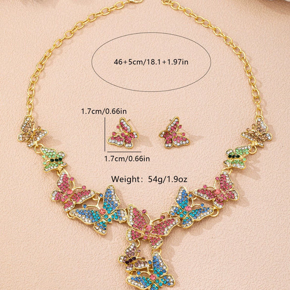 Women's Light Luxury Butterfly Necklace And Earrings Set Electroplated Alloy Floral Jewelry