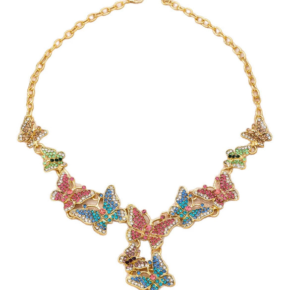 Women's Light Luxury Butterfly Necklace And Earrings Set Electroplated Alloy Floral Jewelry