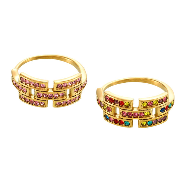 Women's Light Luxury Cold Style Geometric Zircon Ring Titanium Steel 18K Real Gold Electroplated