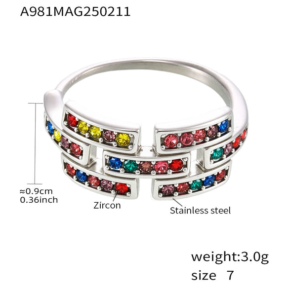 Women's Light Luxury Cold Style Geometric Zircon Ring Titanium Steel 18K Real Gold Electroplated