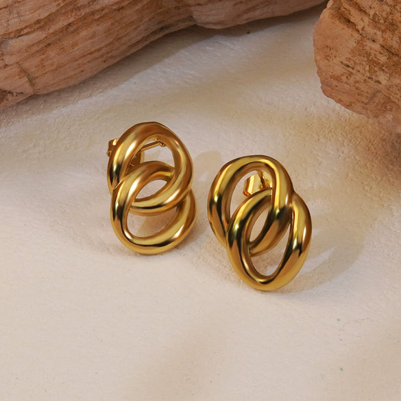 Women's Light Luxury Commuter Geometric Round Titanium Steel Earrings Vacuum Electroplated 18K Gold