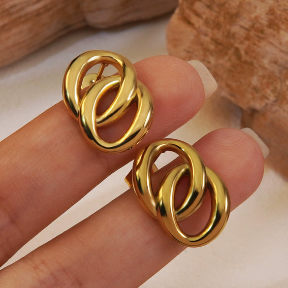 Women's Light Luxury Commuter Geometric Round Titanium Steel Earrings Vacuum Electroplated 18K Gold
